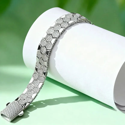 Full Moissanite Bracelet for Men Woman Lab Diamond with GRA Certified Unique Honeycomb Design S925 Sterling Silver Party Jewelry