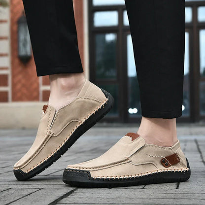 Handmade Leather Men Shoes Casual Comfortable Slip On Loafers Men Leather Shoes Flats Moccasins Walking Shoes