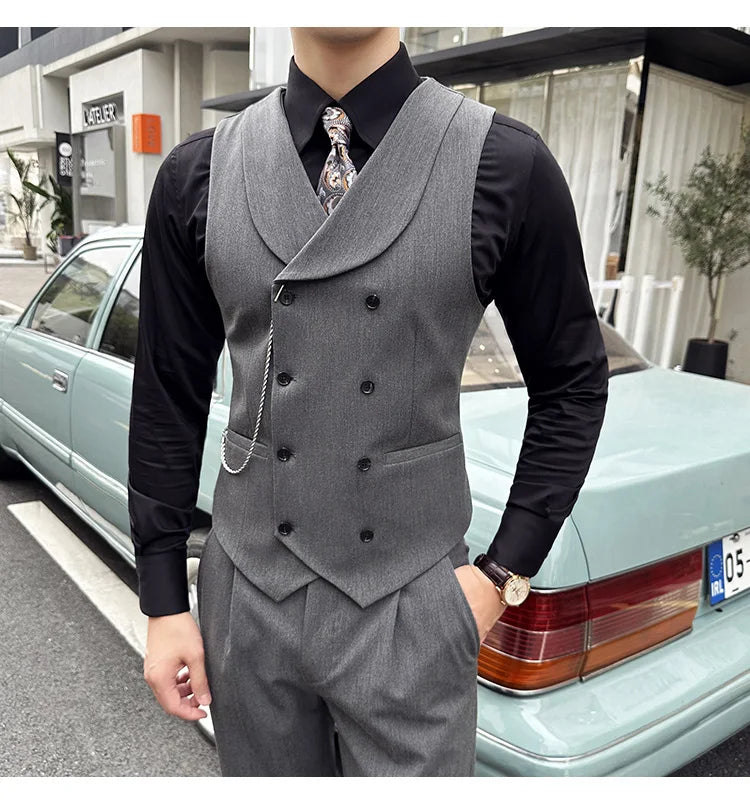 (1 Pcs Vest）2024 Latest Style Design Double Breasted Men Suit Vests Formal Groom Wedding Social Slim Fit Sleeveless Vest Coats