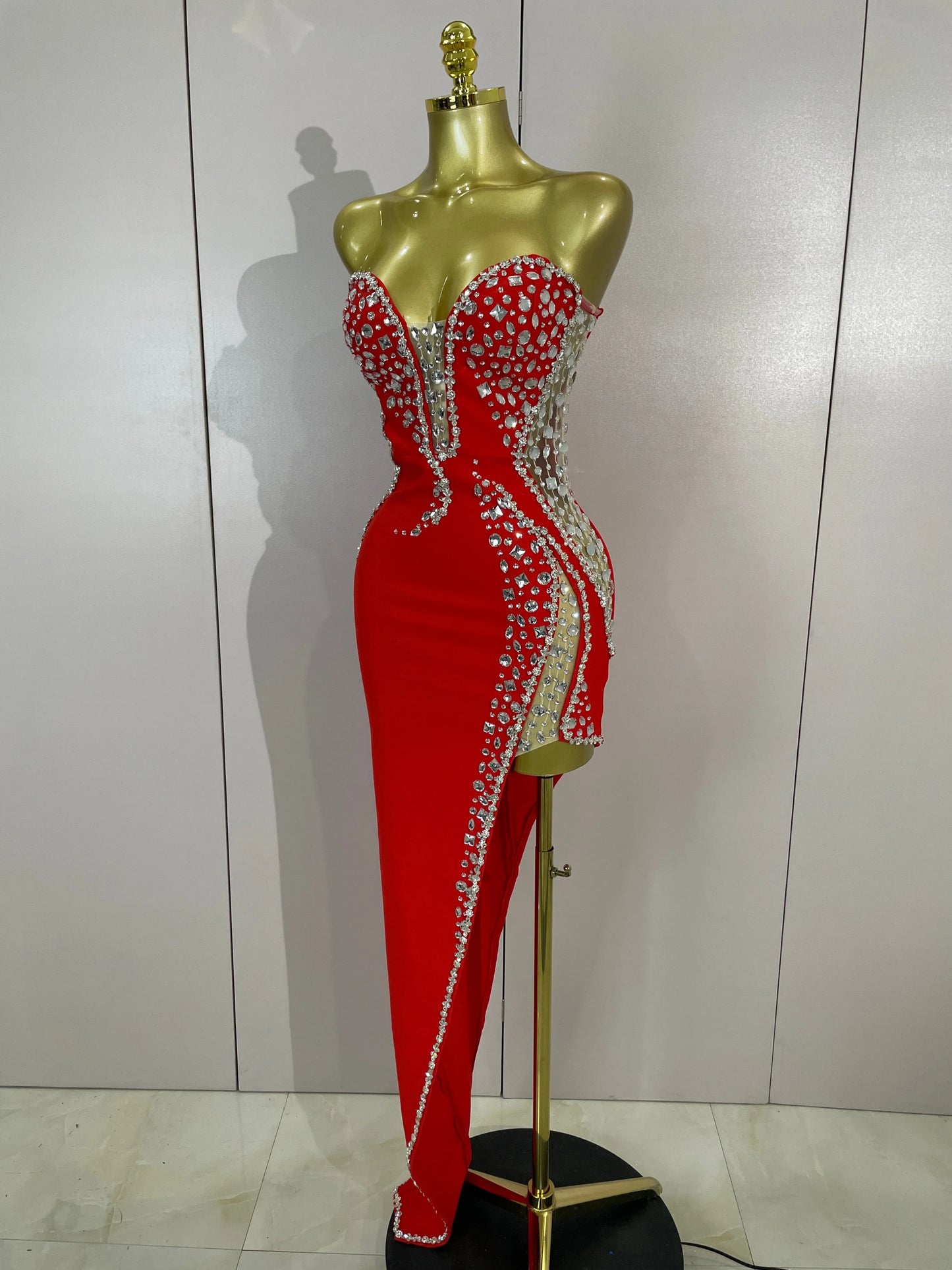 Newest High Quality Sexy Strapless Shinning Rhinestones Bodycon Bandage Long Dress Women Fashion Celebrate Evening Party Vestido