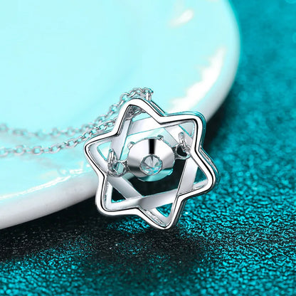 Simulation Diamonds Necklace for Women Six-pointed Star Romantic 0.5ct Moissanite Pendant Wedding S925 Silver Jewelry