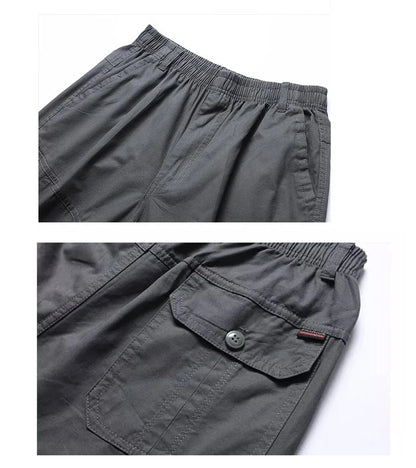 Men Cropped Cargo Shorts Men's Casual Sports Pants Zipper Pocket Summer Cotton Shorts Running Jogger Shorts Elastic Waist