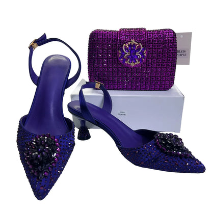 Women's Clutch Bag and Shoes Fairy Diamond High Heels Stylish Dress Shoes Pointed Toe Stiletto Heels Elegant Party Wedding Shoes