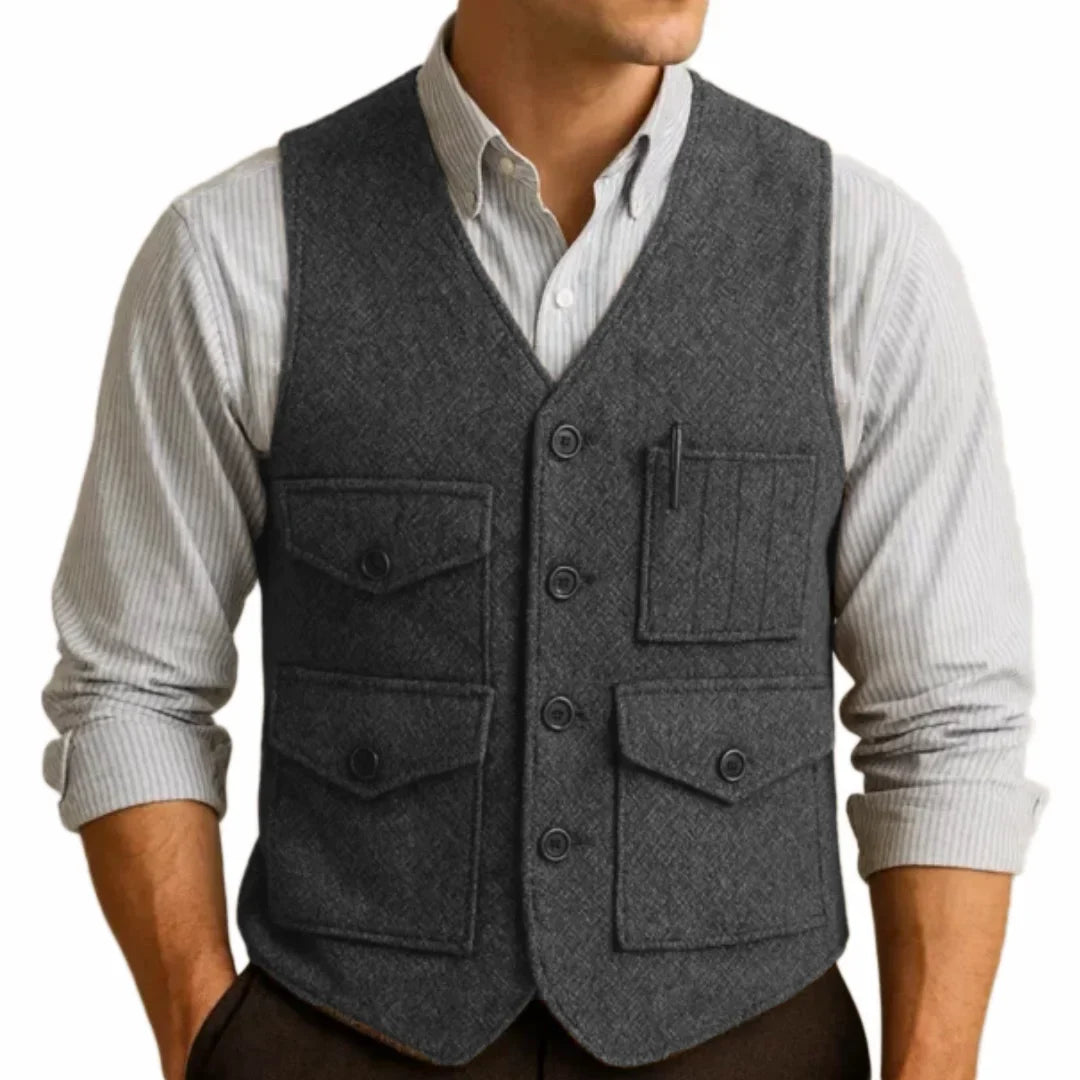 Men Vest Brown Herringbon Single Breasted With Pocket Waistcoat For Wedding Business Work Office Casual Daily Men Suit Vest
