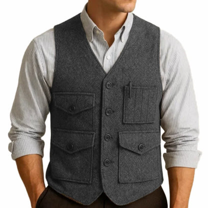 Men Vest Brown Herringbon Single Breasted With Pocket Waistcoat For Wedding Business Work Office Casual Daily Men Suit Vest