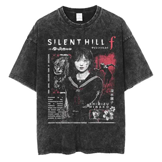 Silent Hill f Oversized T shirt 100% Cotton Vintage Washed T-shirt for men women hiphop streetwear P525