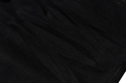 Style Ribbons slightly Stretch Baggy Flared Jeans for Men High Street Black Color Boom Cut Oversized Casual Denim Trousers