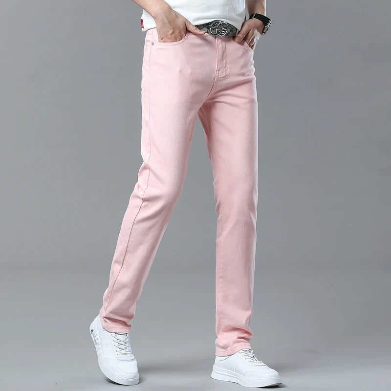 Spring New Men's Casual Jeans Fashion Korean Elastic Cotton Denim Pants Youth Trend Solid Color Fit Straight Trousers