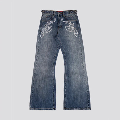 Y2k Blue Opening Bootcut Jeans Vintage Washed Embroidery Men Women Pants Harajuku High Street Streetwear Unisex Casual Jeans