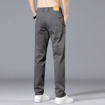 Brand Clothing Spring Summer Men's Casual Pants 97%Cotton Straight Solid Color Business Leisure Long Trousers Khaki Grey Blue