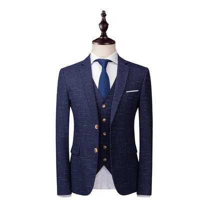 Men's Slim-fit 3-Piece Wedding Groom's Suit Vest Trousers High-end Fabric Double & Single Buckle Options M-4XL 2025