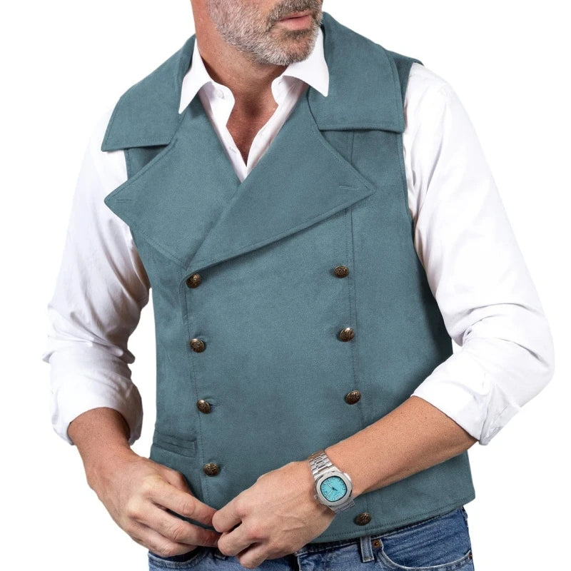 Men Vest Brown Double Button Frosted Velvet Waistcoat For Banquet Birthday Wedding Business Work Formal Set Men Suit Vest