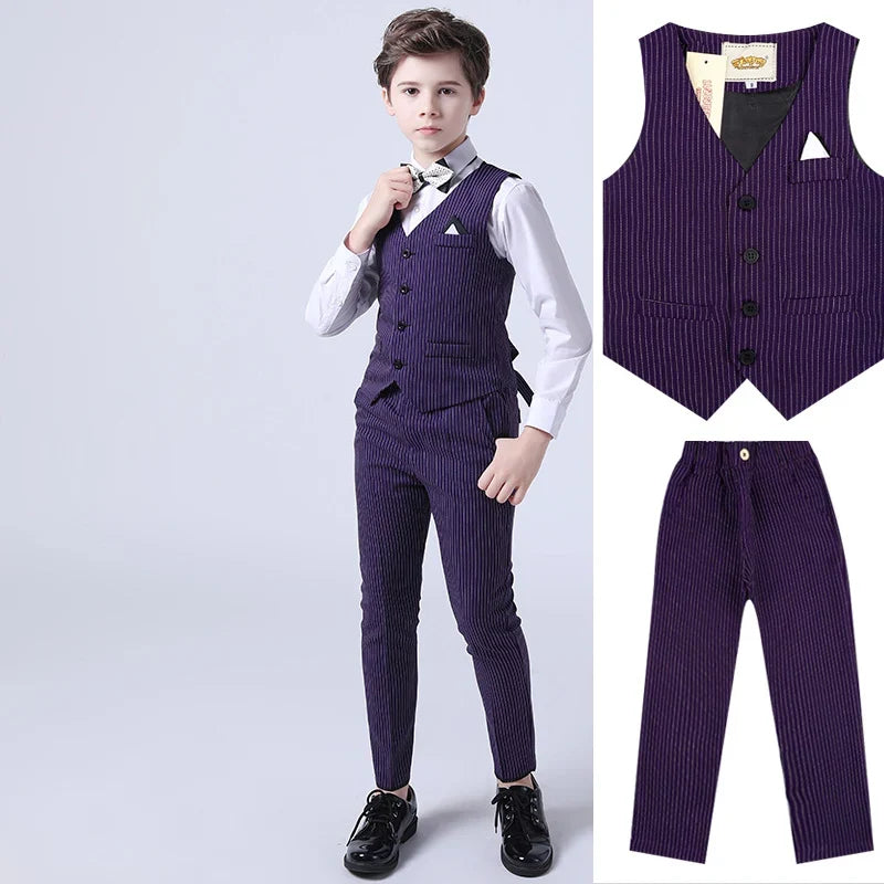 Boys Summer Wedding Suit Kids 1Year Birthday Vest Pants 2PCS Formal Suit Child Party Ceremony Costume Teenager Photography Suit