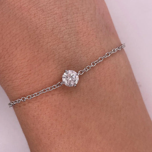 Bracelet solitaire en moissanite taille ronde 1 carat pour femmes et hommes, en argent 925, breloque minimaliste réglable pour poignet