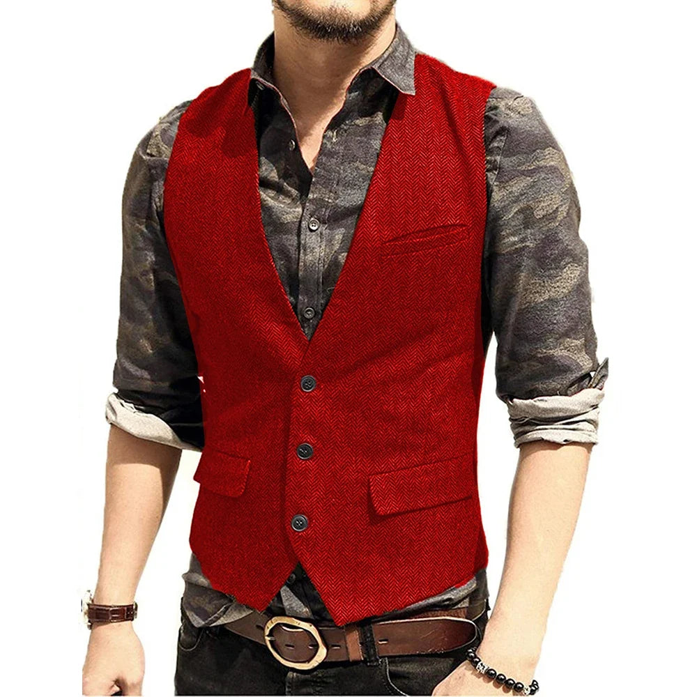 Black Men's Blazer Vest Euro Size Vintage Vests Man Single Breasted Outerwear Men's Suits Vest Spring Autumn Herringbone Vest