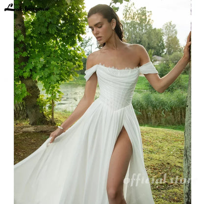 Chiffon Beach Wedding Dresses 2026 New Split Side Strapless Garden Bridal Gowns Lace Up Back Customized