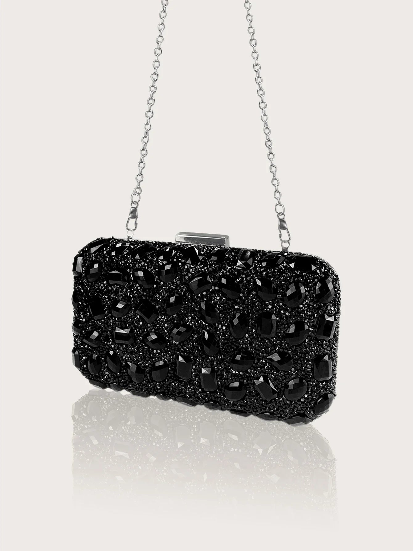 Fashionable and Luxurious, Simple Rhinestone Party Clutch and Box Bag, Exquisite and Elegant Women's Evening Bag, Paired with a Gorgeous Rhinestone Pendant Necklace, Bracelet, and Earrings Four-Piece Set, Perfect Wallet for P
