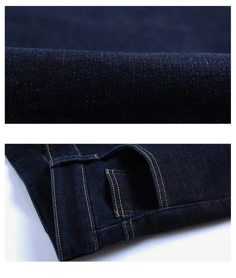 New Men's Fleece Warm Jeans Winter Thicken Plush Velvet Business Office Denim Trousers Brand Clothing Stretch Casual Male Pants