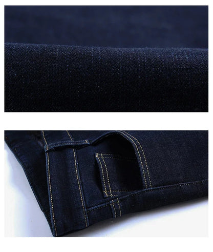 New Men's Fleece Warm Jeans Winter Thicken Plush Velvet Business Office Denim Trousers Brand Clothing Stretch Casual Male Pants