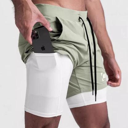 Mens Quick Dry 2 in 1 Double-deck Shorts Gym Fitness Basketball Jogger Short Pants Summer Sports Workout Bottoms Sweatpants