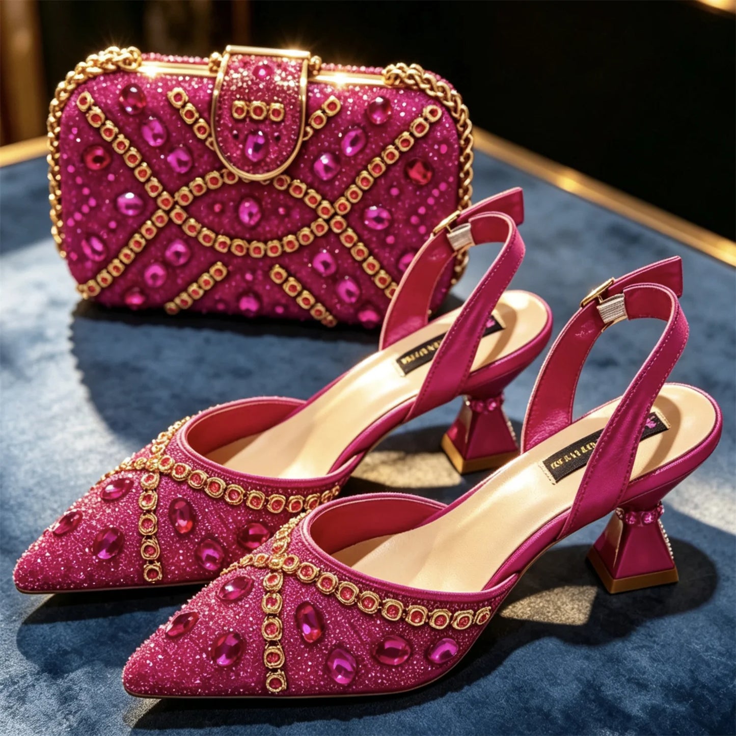 2026 Nigerian Women Heel Ladies Italian Luxury Design Green Shoes And Bag Set Decorated with Rhinestone Handbag Wedding Party