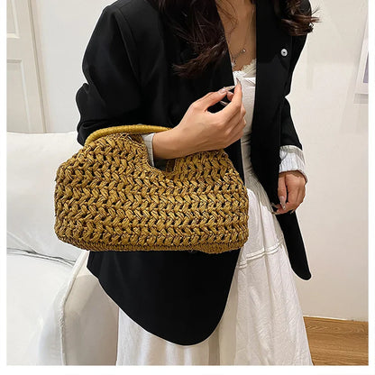 New Summer Beach Bag for Women Clutch Bag Luxury Designer Straw Bags Tote Handbag Fashion Woven Rattan Bags Female Travel Purse