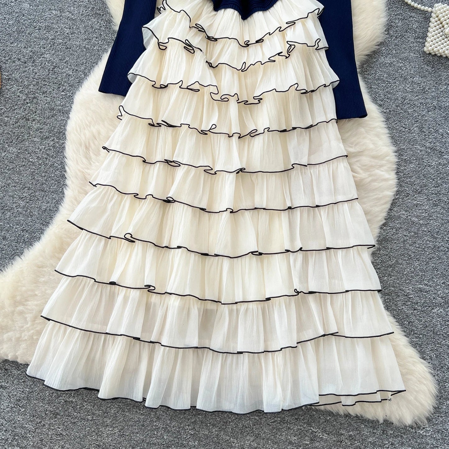 Autumn 3D Floral Spliced Long Dress 2025 Female O Neck Long Sleeves High Quality Slim Luxury Knitted Party Cake Dress
