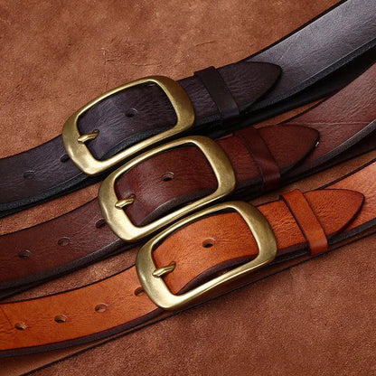3.8 Width High Quality Pure Cowhide Thick Real Genuine Leather Men's Fashion Brass Buckle Belts Luxury Brand Jeans Belts for Men