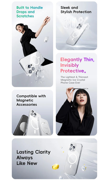 Magnetic Case for iPhone 17 16 15 14 Pro Max for MagSafe Wireless Charging PC Case for iPhone 13 12 11 Pro Max Funda Case