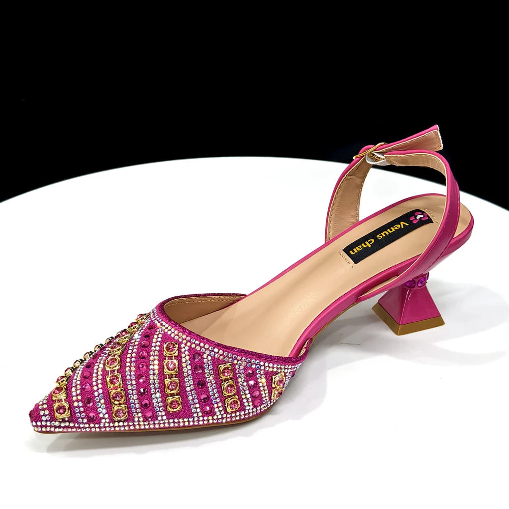 2025 Elegant Multicolor Color Women's  Heels and Rhinestone Handbag Set - Italian Design for Weddings and Parties