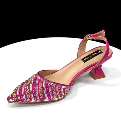 2025 Elegant Multicolor Color Women's  Heels and Rhinestone Handbag Set - Italian Design for Weddings and Parties