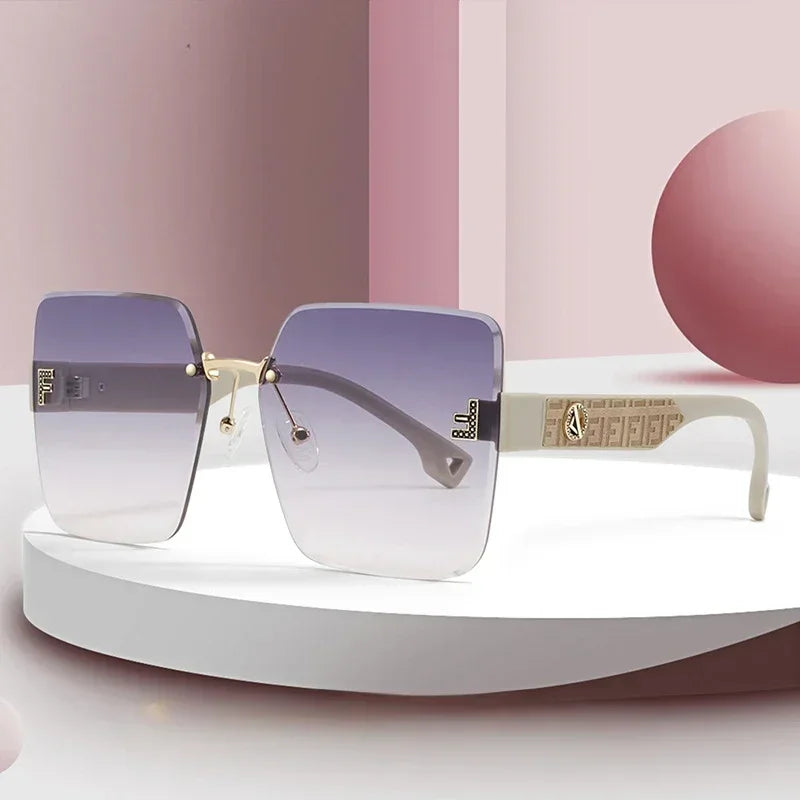 2025 New Fashion Gradient Sunglasses Women Square POLARIZED Ladies Sun Glasses Girls Rimless Vintage Luxury UV400 Gafas De Sol