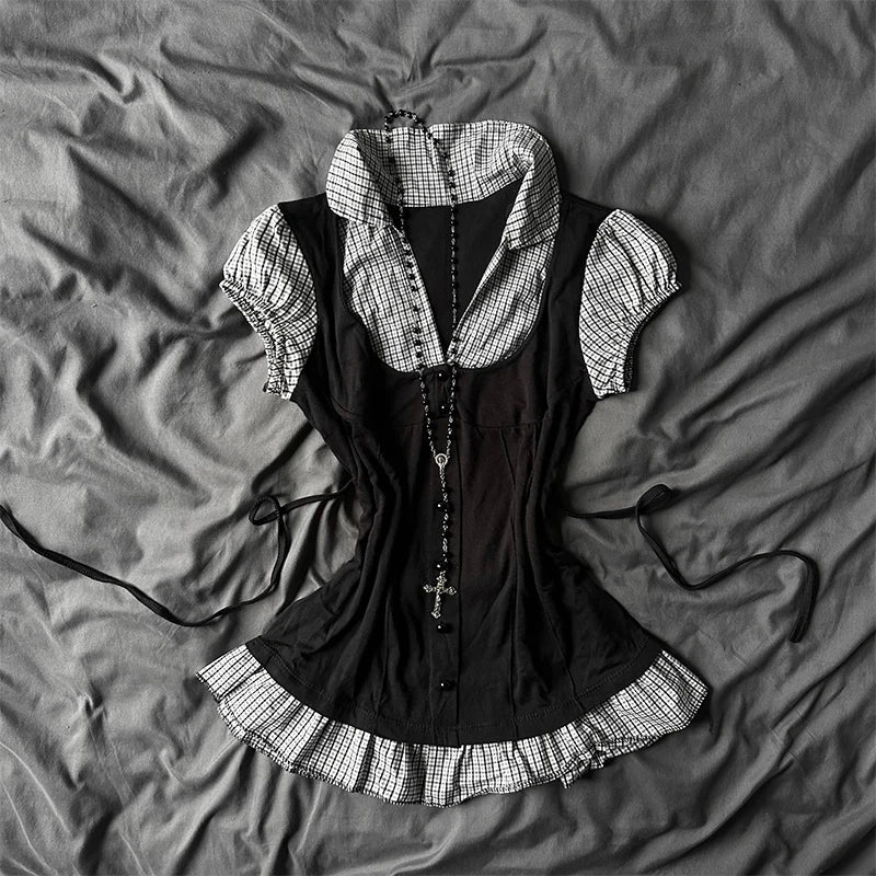 Y2K Gothic Aesthetic Top Square Neck Women's Retro Harajuku Fashion Casual Fairy Style Sweet and Cute Emotional Girl