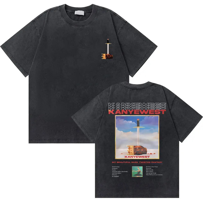 Washed Vintage Rapper Kanye West Graphic T-shirts THE LIFE OF PABLO Cover Print Tshirt Men Hip Hop Fashion Oversized T Shirts