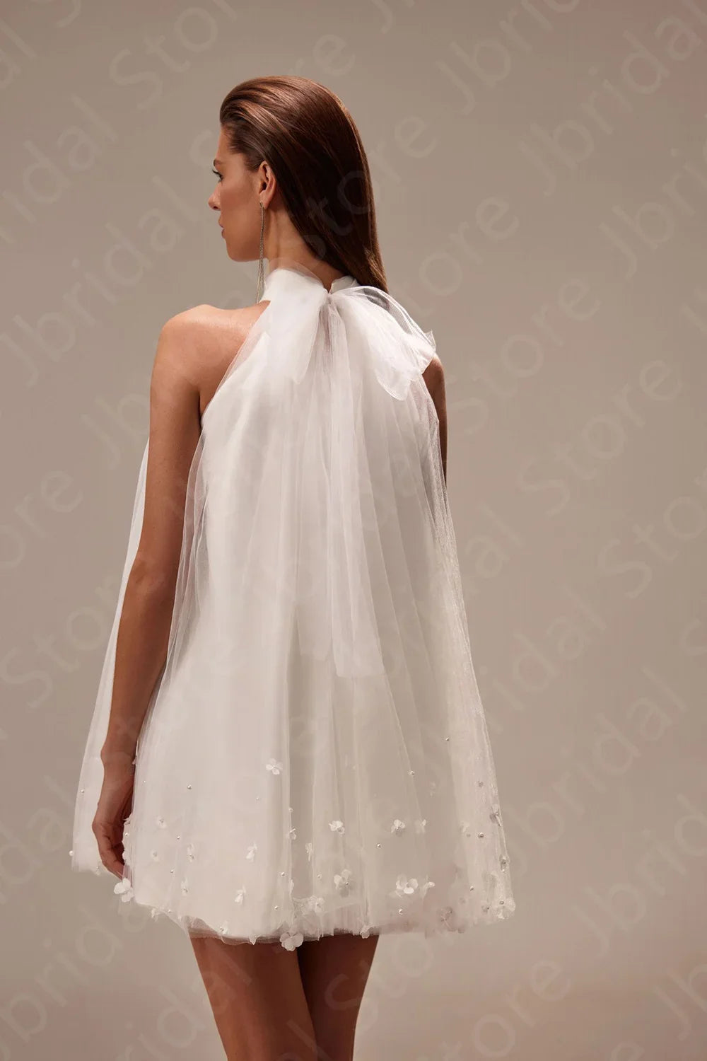 Customized Gorgeous High Neck Wedding Dresses 2025 Mini Length Bridal Gowns Sleeveless Bride Dresses Pearls Wedding Gown Flowers