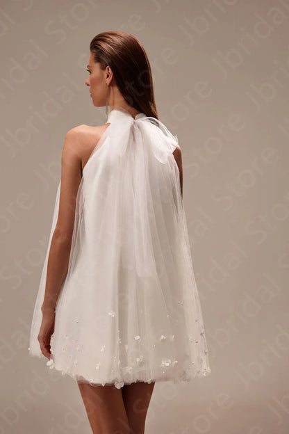 Customized Gorgeous High Neck Wedding Dresses 2025 Mini Length Bridal Gowns Sleeveless Bride Dresses Pearls Wedding Gown Flowers