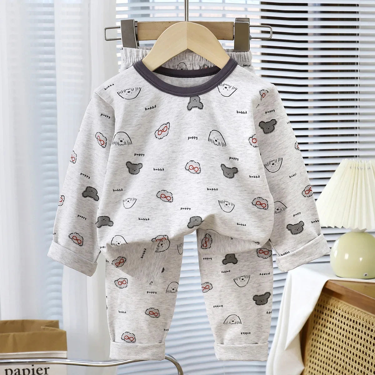 Kids Autumn Pajamas Sets Baby Boys Girls Cute Cartoon Print Long Sleeve O-neck T-Shirt Tops with Pants Toddler Casual Sleepwear