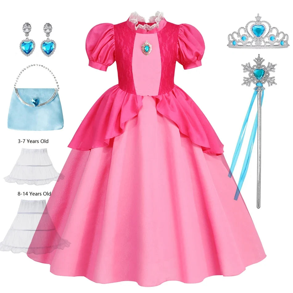 Peach Dresses For Girls Princess Costume Clothes Party Cosplay Halloween Carnival Birthday Dress Kids Vestidos