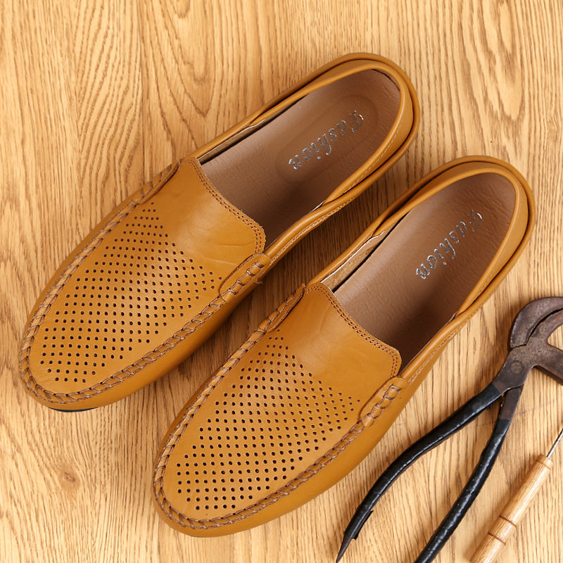 Summer Men Casual Shoes Leather Moccasins Breathable Slip on Boat Shoes Italian Luxury Brand Mens Driving Loafers Size 37-47