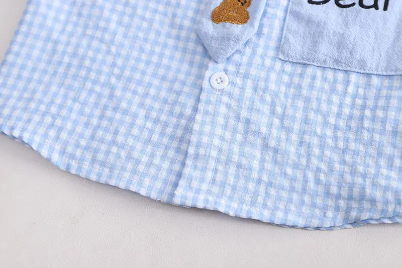 Summer Casual Plaid T-Shirt And Pants Set with Tie for Baby Boys Cotton Toddler Outfit 2Pcs Clothing Suit Kids Clothing