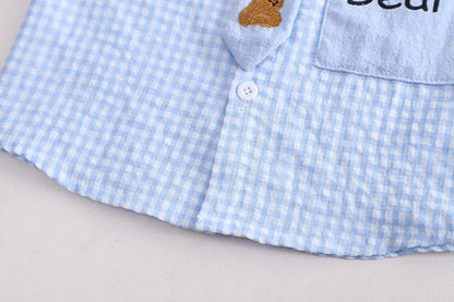 Summer Casual Plaid T-Shirt And Pants Set with Tie for Baby Boys Cotton Toddler Outfit 2Pcs Clothing Suit Kids Clothing