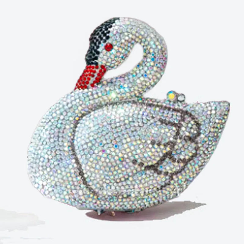 Swan Shaped Crystals Evening Bags New Women Sparkling Rhinestone Metal Clutch Luxury Bridal Purses Wedding Party Handbags