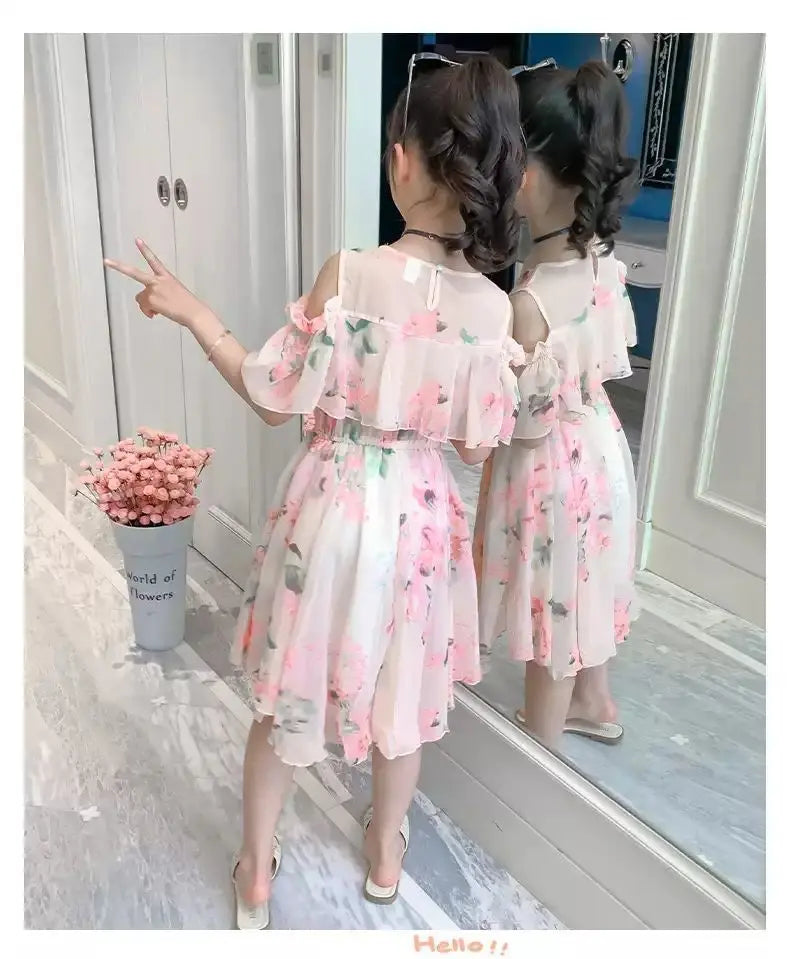 Thin Girl Summer Dress Robe Fille Floral Chiffon Princess Dress Children's Clothing Summer Girls Casual Dresses Kids Vestidos