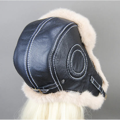 Hot Sale Winter Women's 100% Real Rabbit Fur Bomber Hat Ushanka Cap Trapper Russian Woman Ski Hats Caps Real Sheepskin Leather