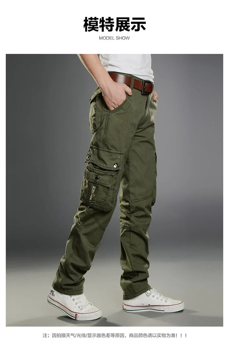 Winter Cargo Pant Men Straight Leg Fit Brushed Trouser Male Cotton Fleece Lined Warm Pocket Work Black Elegant Military Tactical