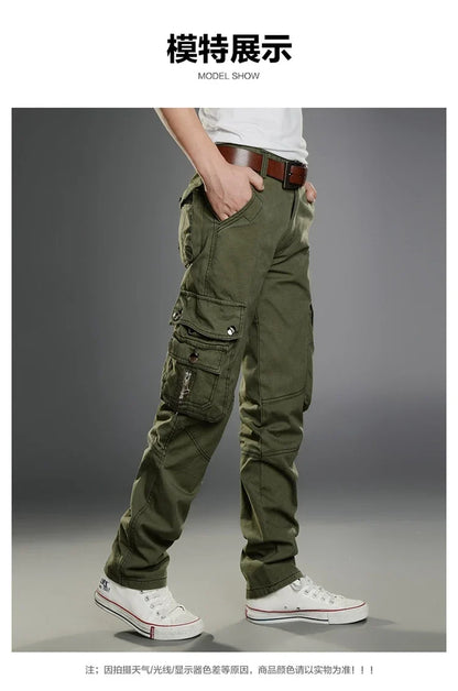 Winter Cargo Pant Men Straight Leg Fit Brushed Trouser Male Cotton Fleece Lined Warm Pocket Work Black Elegant Military Tactical