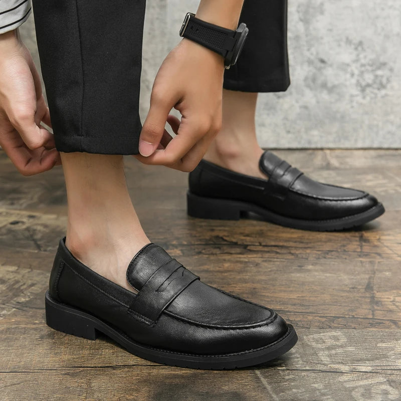 Black Men Loafers Soft Moccasins High Quality Spring Autumn Genuine Leather Shoes Men Business Office Dress Shoes Zapatos