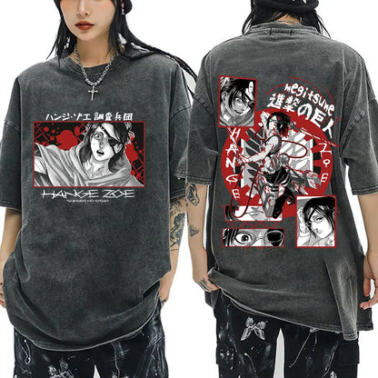Anime Attack on Titan Washed T-Shirt Ackerman Mikasa Eren Jaeger Cherry Blossom Graphics Logo T Shirt Men Women Cotton T Shirts