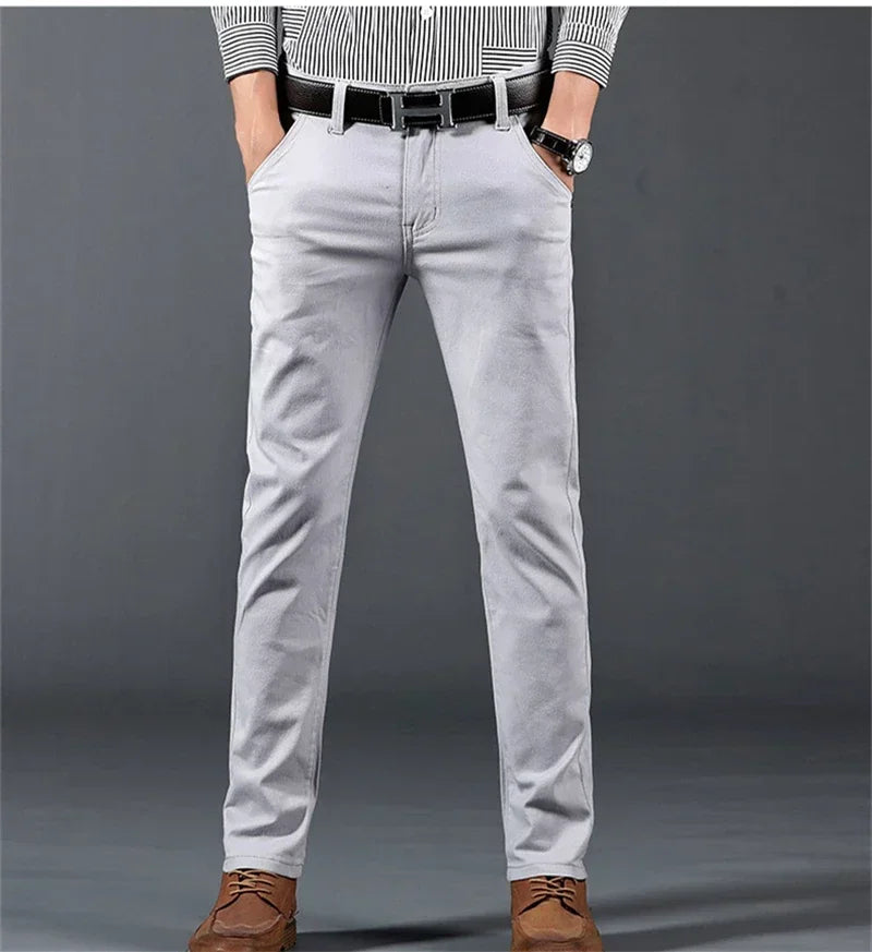New Mens Spring Summer Business Casual Pants Fashion Cotton Soft Stretch Straight Classic Trousers Korean Solid Color Man Pants