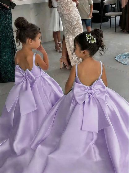 White Flower Girl Dress With Bow Strap Mini Bridal Wedding Dress Kids Ball Gown 1st Communion Frock Customized Vestidos De Noiva